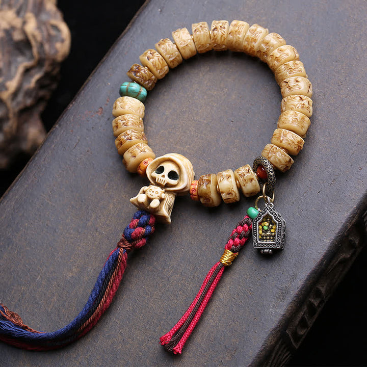 Buddha Stones Tibetan Bone Beads Lord of the Corpse Forest Protection Bracelet - Lord of the Corpse Forest - 12.7 × 6.4mm - image 0