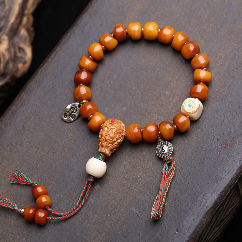 Buddha Stones Bone Beads Lord of the Corpse Forest Strength and Protection Bracelet - Bagua Tassel Style - 10×7mm - image 6