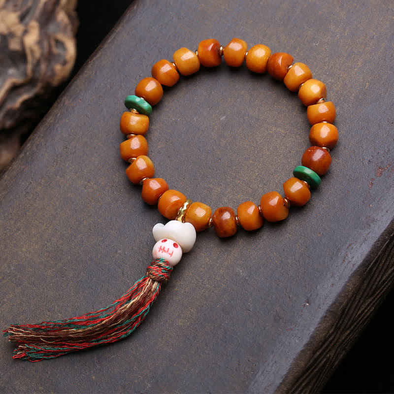 Buddha Stones Bone Beads Lord of the Corpse Forest Strength and Protection Bracelet - Green Spacer Beads - 10×7mm - image 5