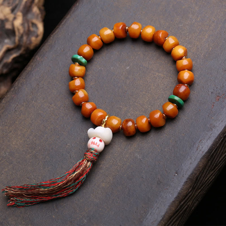 Buddha Stones Bone Beads Lord of the Corpse Forest Strength and Protection Bracelet - Green Spacer Beads - 10×7mm - image 5