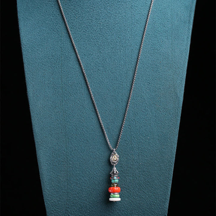 Buddha Stones Tibetan Mani Stone Heap Design Formless Buddha Titanium Steel Multicolor Beaded Protection Necklace - image 5