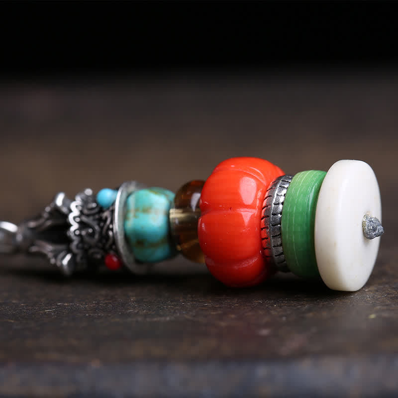 Buddha Stones Tibetan Mani Stone Heap Design Formless Buddha Titanium Steel Multicolor Beaded Protection Necklace - image 4