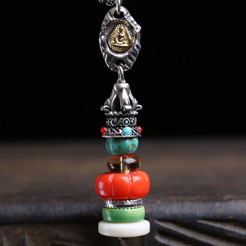 Buddha Stones Tibetan Mani Stone Heap Design Formless Buddha Titanium Steel Multicolor Beaded Protection Necklace - image 2