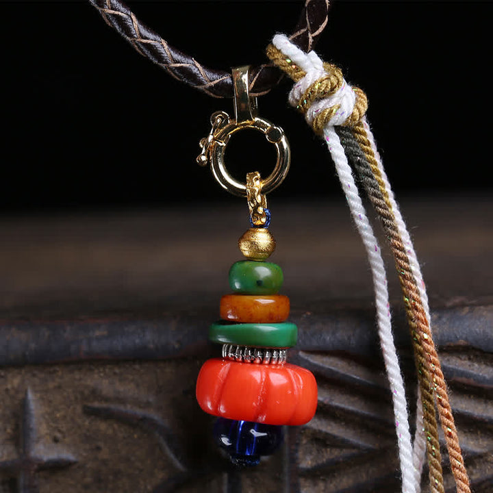 Buddha Stones Mani Stone Heap Design Liuli Bead Tibetan Protection Pendant Necklace - image 2