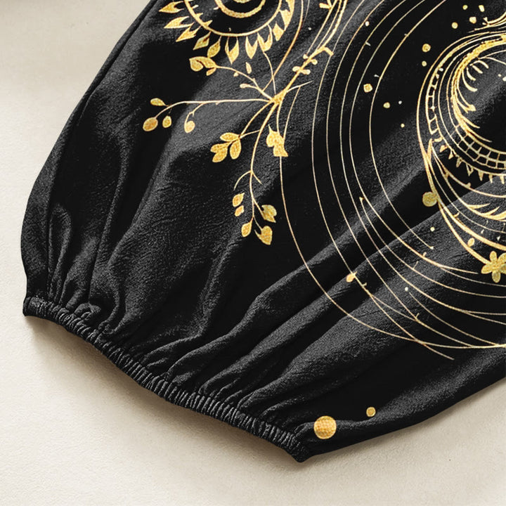 Buddha Stones Cotton Golden Dragon Swirl Floral Pattern Women's Elastic Waist Harem Pants With Side Pockets - image 6