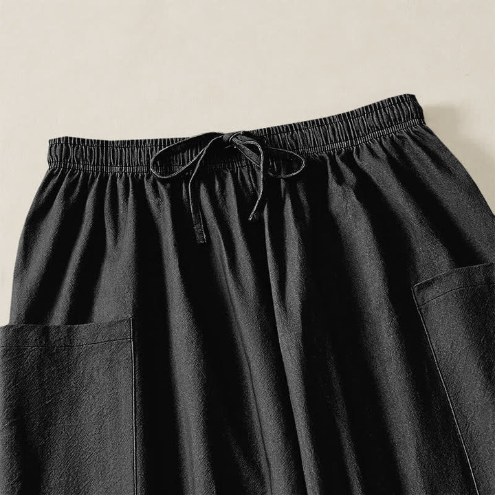 Buddha Stones Cotton Solid Color Minimalist Pattern Women's Elastic Waist Harem Pants With Side Pockets - image 5
