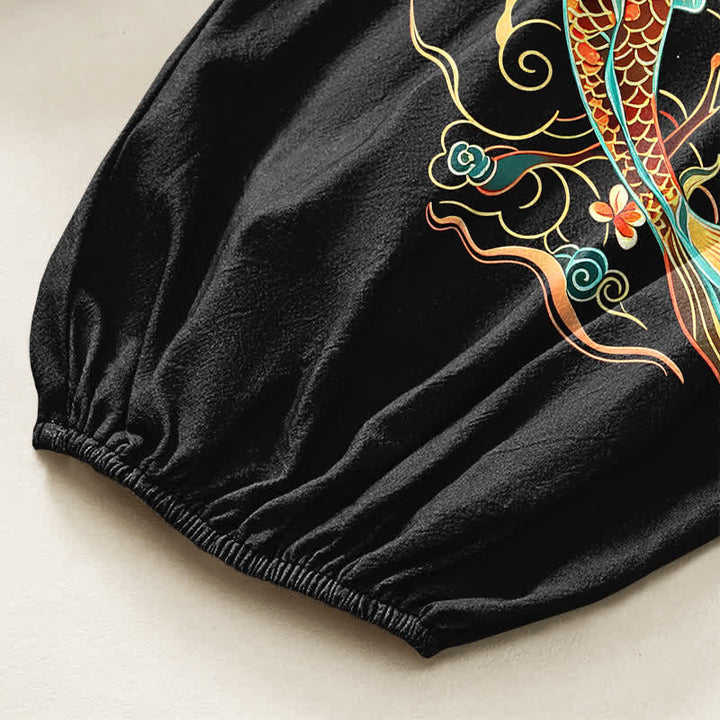 Buddha Stones Cotton Koi Floral Oriental Pattern Women's Elastic Waist Harem Pants With Side Pockets - image 6