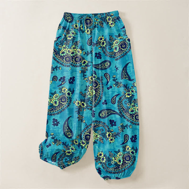 Buddha Stones Cotton Vintage Paisley Floral Pattern Women's Elastic Waist Harem Pants With Side Pockets - image 3