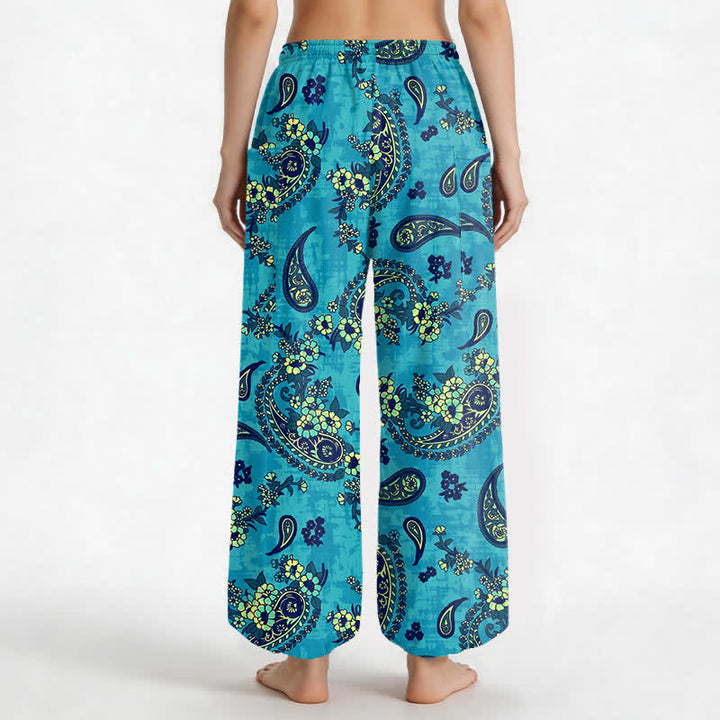 Buddha Stones Cotton Vintage Paisley Floral Pattern Women's Elastic Waist Harem Pants With Side Pockets - image 2