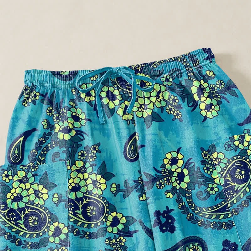 Buddha Stones Cotton Vintage Paisley Floral Pattern Women's Elastic Waist Harem Pants With Side Pockets - image 5