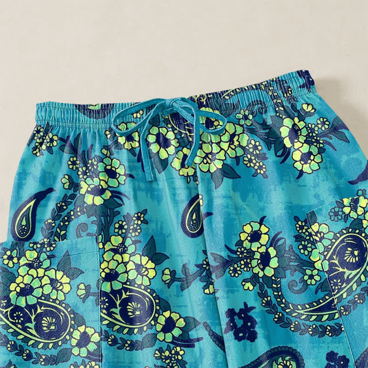 Buddha Stones Cotton Vintage Paisley Floral Pattern Women's Elastic Waist Harem Pants With Side Pockets - image 5