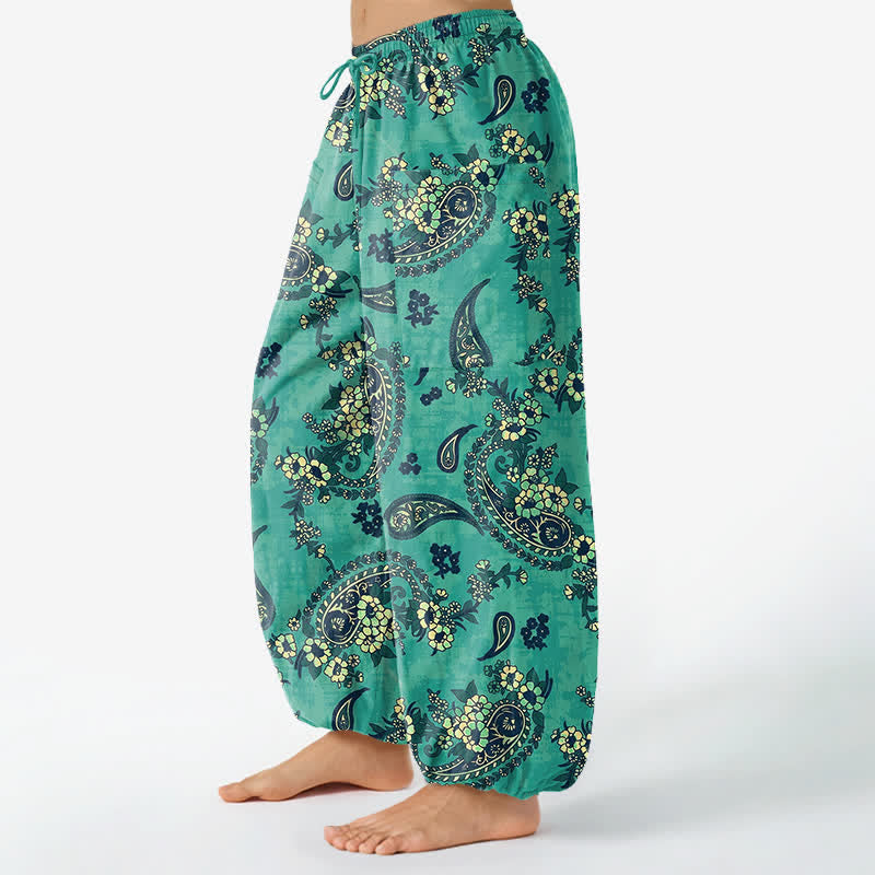 Buddha Stones Cotton Vintage Paisley Floral Pattern Women's Elastic Waist Harem Pants With Side Pockets - image 8