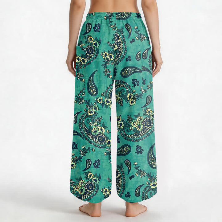 Buddha Stones Cotton Vintage Paisley Floral Pattern Women's Elastic Waist Harem Pants With Side Pockets - image 9
