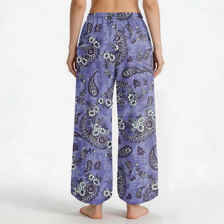 Buddha Stones Cotton Vintage Paisley Floral Pattern Women's Elastic Waist Harem Pants With Side Pockets - image 12