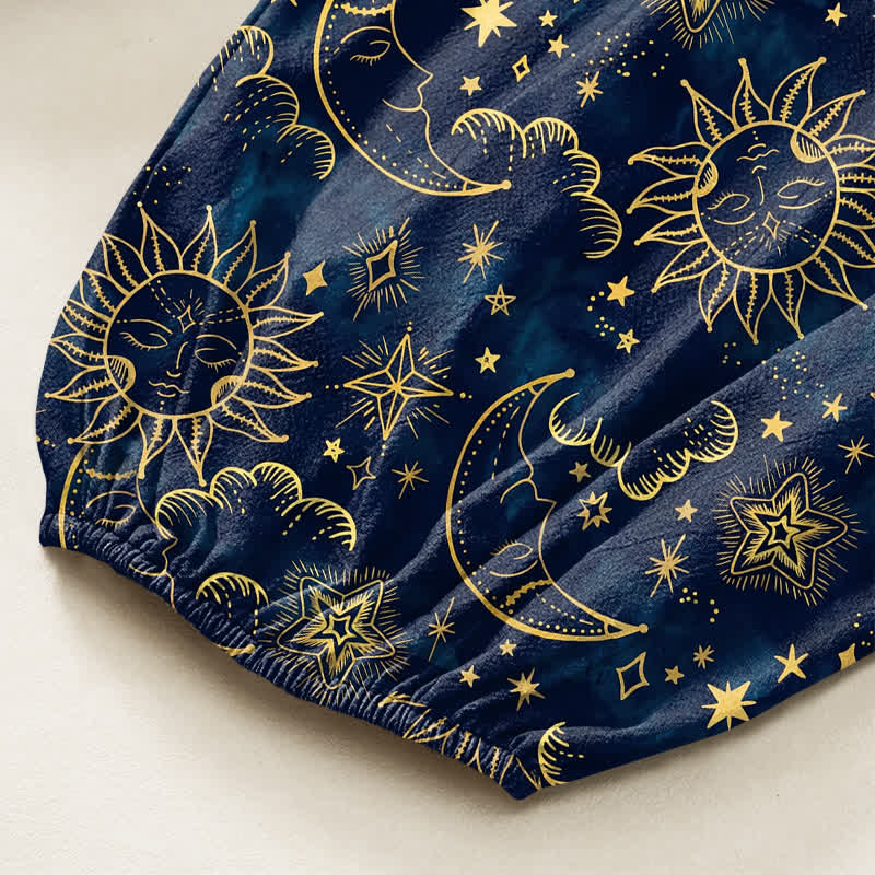 Buddha Stones Cotton Celestial Sun Moon Star Pattern Women's Elastic Waist Harem Pants With Side Pockets - image 6