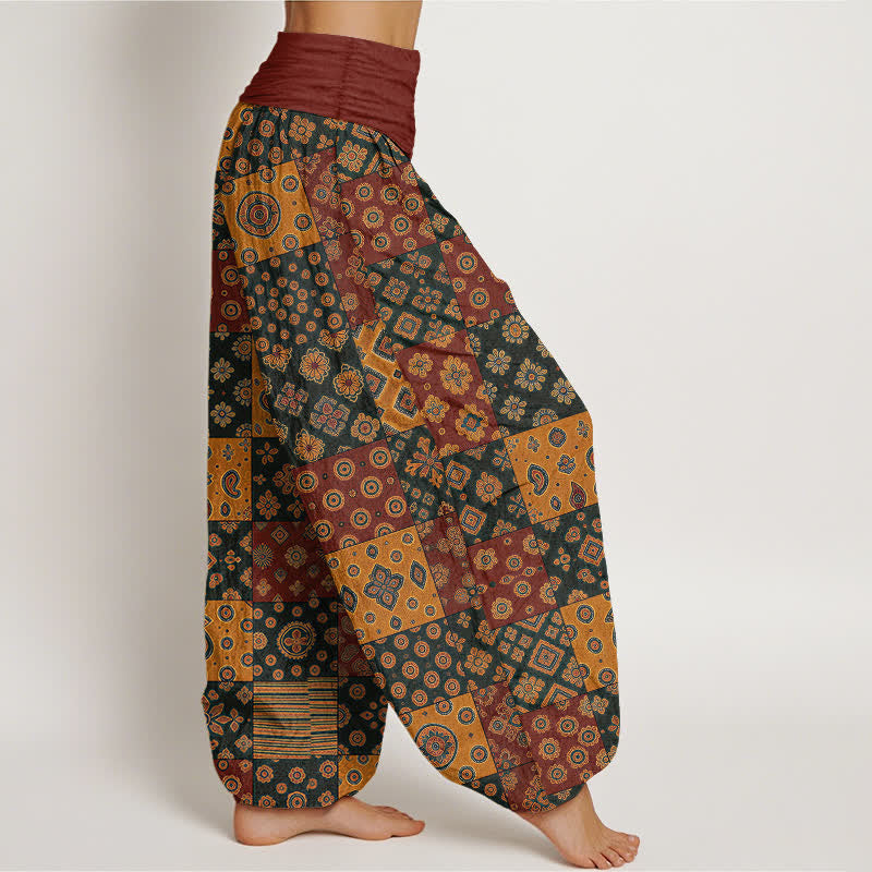 Buddha Stones Cotton Bohemian Patchwork Paisley Pattern Women's Elastic Waist Harem Pants - image 1
