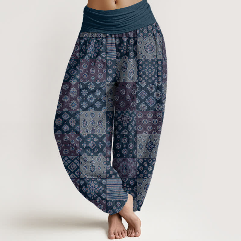 Buddha Stones Cotton Bohemian Patchwork Paisley Pattern Women's Elastic Waist Harem Pants - SteelBlue - US16，UK/AU20，EU48 (3XL) - image 5
