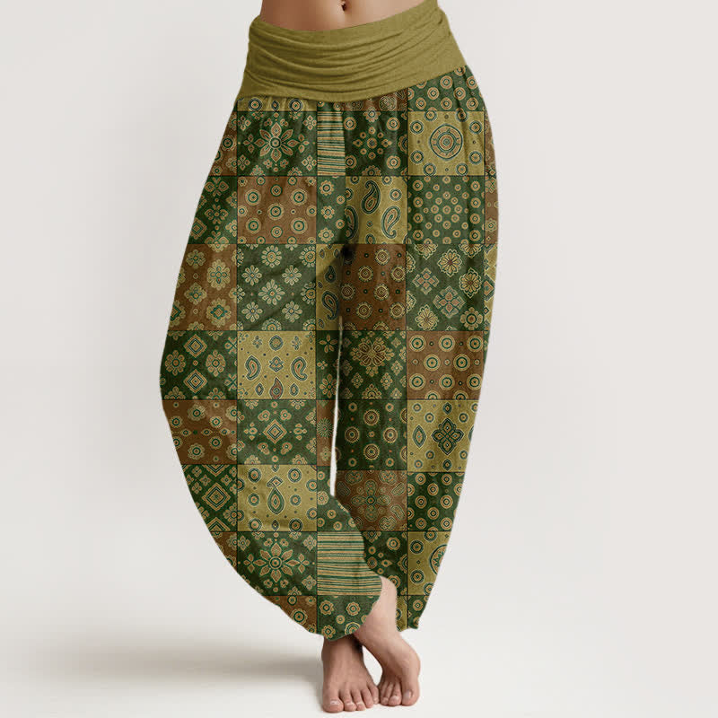 Buddha Stones Cotton Bohemian Patchwork Paisley Pattern Women's Elastic Waist Harem Pants - Olive - US16，UK/AU20，EU48 (3XL) - image 8
