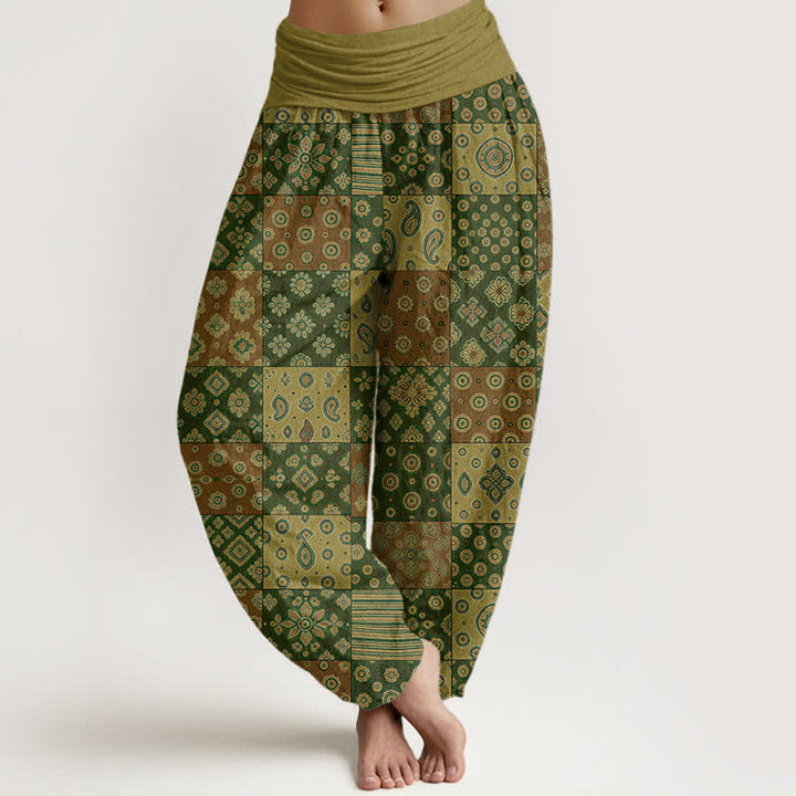 Buddha Stones Cotton Bohemian Patchwork Paisley Pattern Women's Elastic Waist Harem Pants - Olive - US16，UK/AU20，EU48 (3XL) - image 8