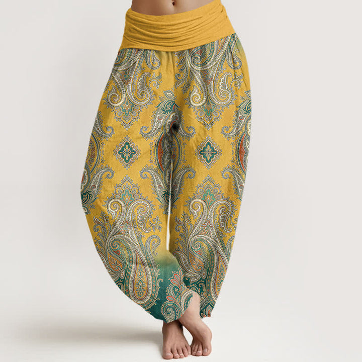 Buddha Stones Cotton Vintage Paisley Mosaic Pattern Women's Elastic Waist Harem Pants - Gold - US16，UK/AU20，EU48 (3XL) - image 0