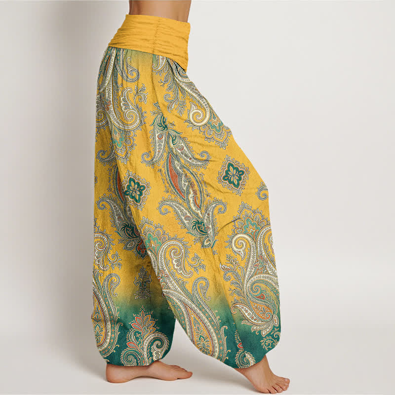 Buddha Stones Cotton Vintage Paisley Mosaic Pattern Women's Elastic Waist Harem Pants - image 1