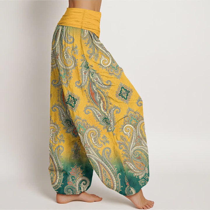 Buddha Stones Cotton Vintage Paisley Mosaic Pattern Women's Elastic Waist Harem Pants - image 1