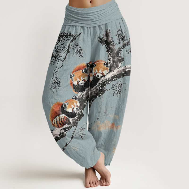 Buddha Stones Cotton Ink Bamboo Red Panda Pattern Women's Elastic Waist Harem Pants - PowderBlue - US16，UK/AU20，EU48 (3XL) - image 8