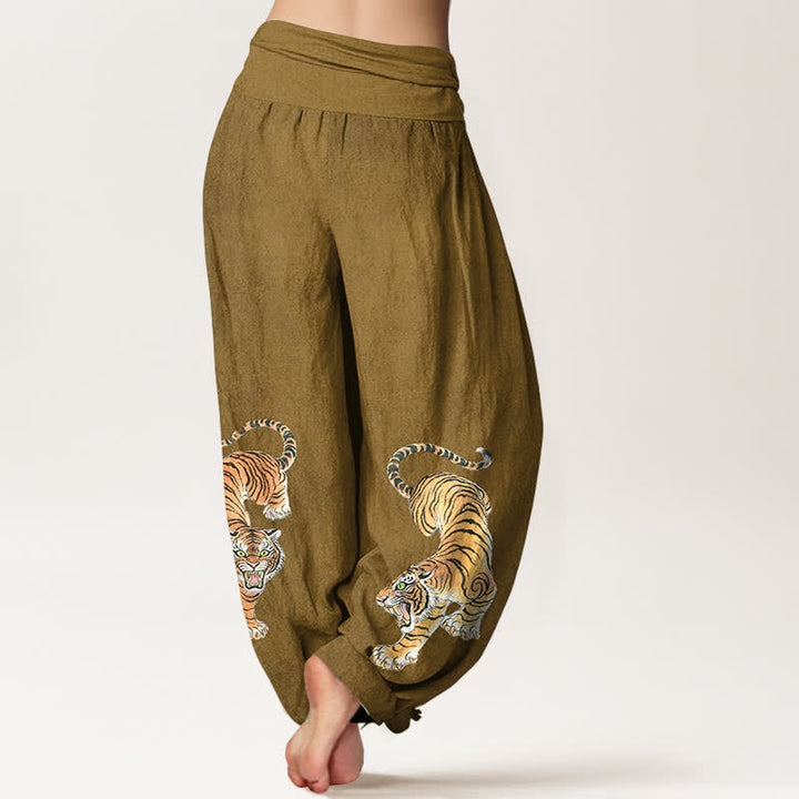 Buddha Stones Cotton Majestic Tiger Pattern Women's Elastic Waist Harem Pants - image 10