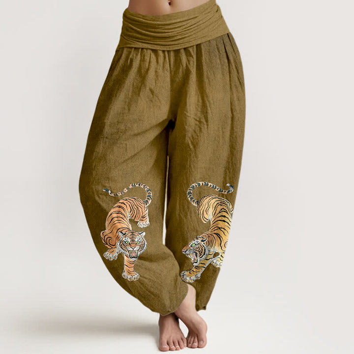 Buddha Stones Cotton Majestic Tiger Pattern Women's Elastic Waist Harem Pants - DarkGoldenrod - US16，UK/AU20，EU48 (3XL) - image 8