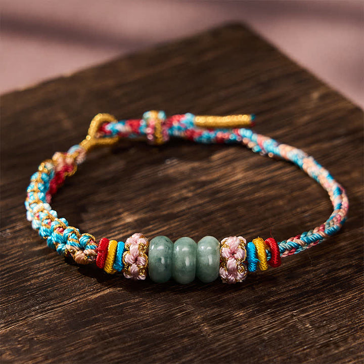 Buddha Stones Hand-Woven Multicolor Peach Blossom Jade Luck Rope Bracelet - Pink(Wrist Circumference: 5.9-7.5 in / 15-19cm) - image 0