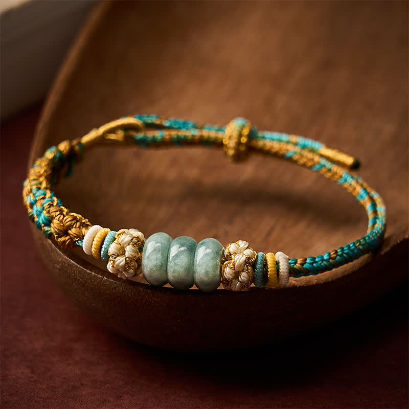 Buddha Stones Hand-Woven Multicolor Peach Blossom Jade Luck Rope Bracelet - image 14