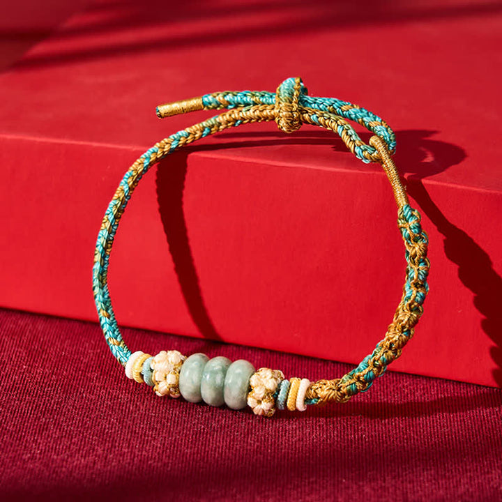 Buddha Stones Hand-Woven Multicolor Peach Blossom Jade Luck Rope Bracelet - image 13