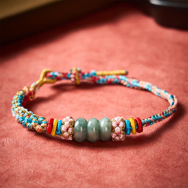 Buddha Stones Hand-Woven Multicolor Peach Blossom Jade Luck Rope Bracelet - image 1