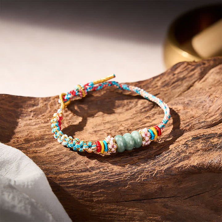 Buddha Stones Hand-Woven Multicolor Peach Blossom Jade Luck Rope Bracelet - image 5