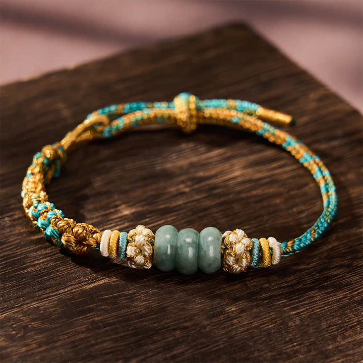 Buddha Stones Hand-Woven Multicolor Peach Blossom Jade Luck Rope Bracelet - Green(Wrist Circumference: 5.9-7.5 in / 15-19cm) - image 11
