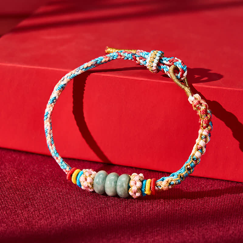 Buddha Stones Hand-Woven Multicolor Peach Blossom Jade Luck Rope Bracelet - image 2