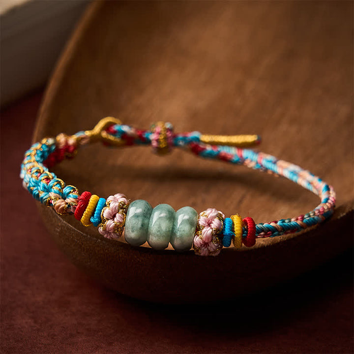 Buddha Stones Hand-Woven Multicolor Peach Blossom Jade Luck Rope Bracelet - image 3