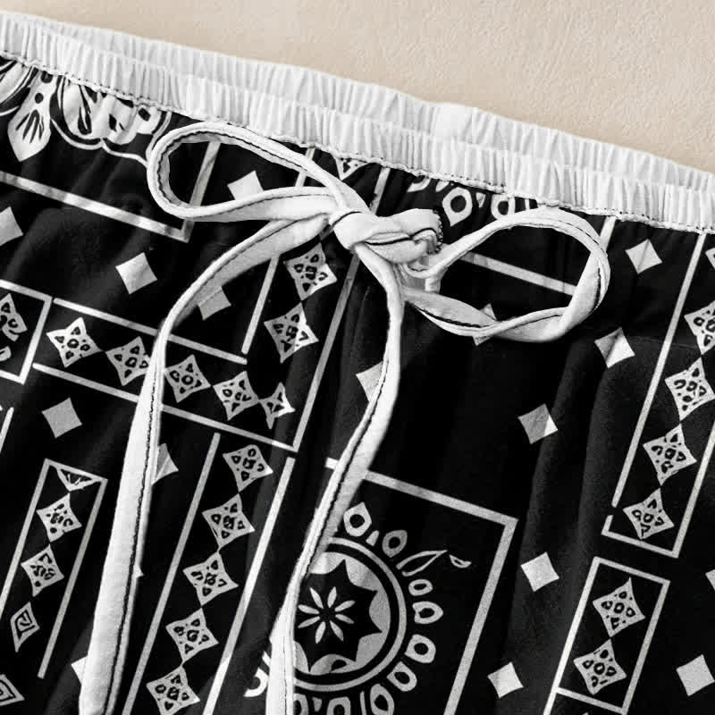 Buddha Stones Pure Cotton Vintage Bandana Patchwork Pattern Women's Elastic Waist Pants With Pockets - image 1