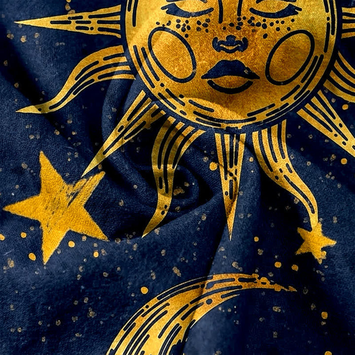 Buddha Stones Pure Cotton Mystic Moon Sun Pattern Women's Elastic Waist Pants With Pockets - image 3