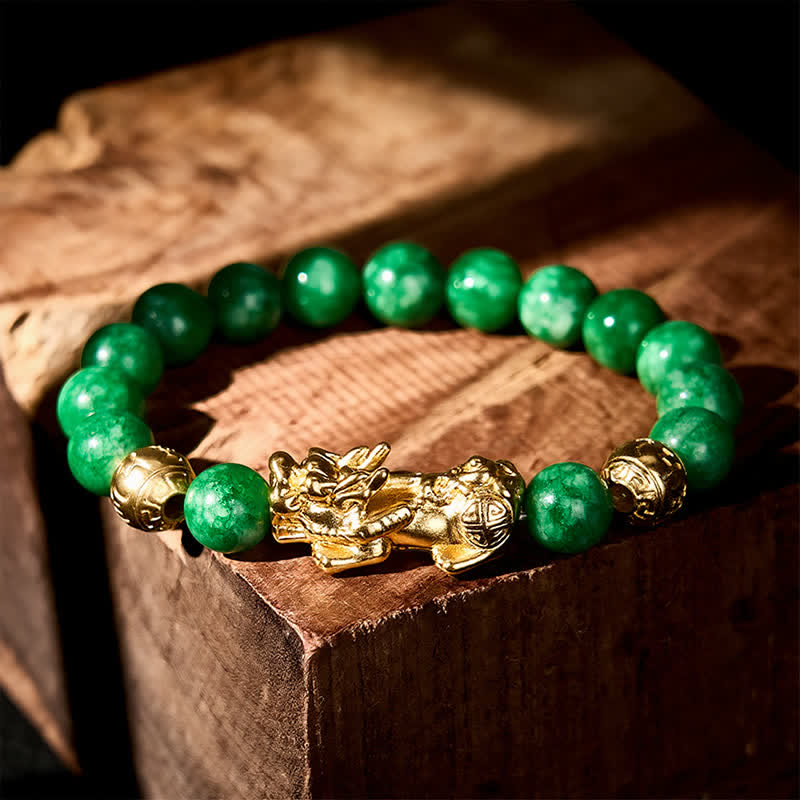 Buddha Stones Natural Cyan Jade Beaded PiXiu Protection Bracelet - image 1