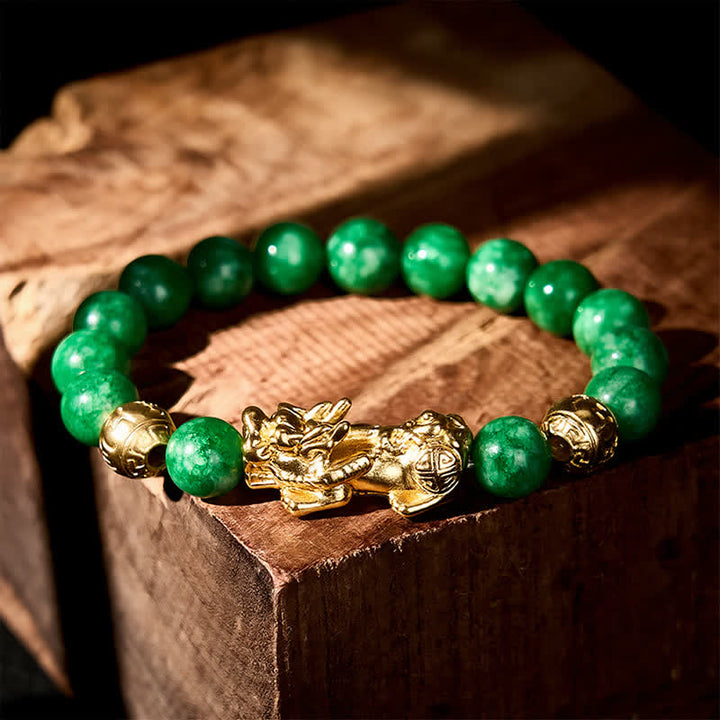 Buddha Stones Natural Cyan Jade Beaded PiXiu Protection Bracelet - image 1