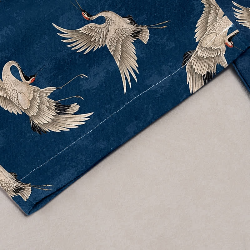 Buddha Stones Pure Cotton Graceful Crane Pattern Women's Elastic Waist Pants With Pockets - image 1