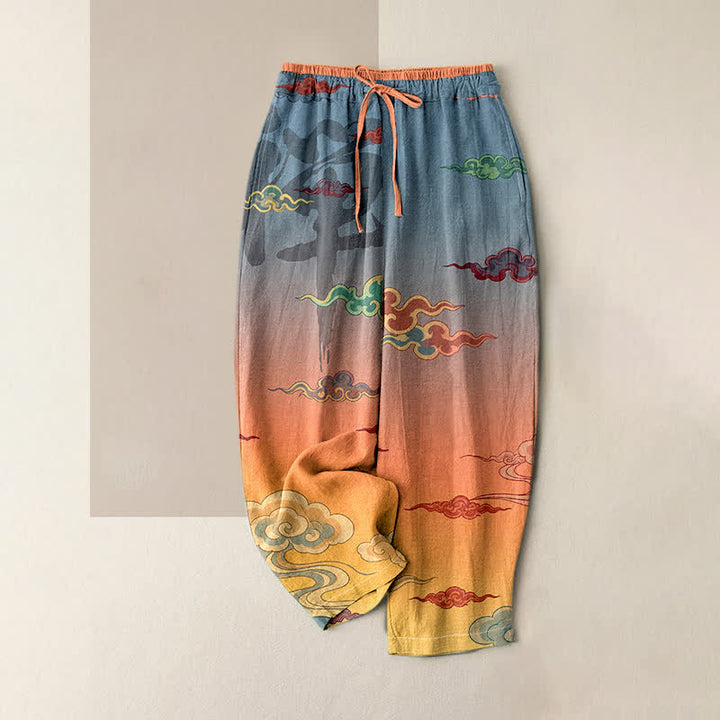 Buddha Stones Pure Cotton Traditional Cloud Pattern Women's Elastic Waist Pants With Pockets - Coral - US16，UK/AU20，EU48 (3XL) - image 0