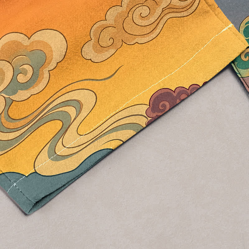 Buddha Stones Pure Cotton Traditional Cloud Pattern Women's Elastic Waist Pants With Pockets - image 1