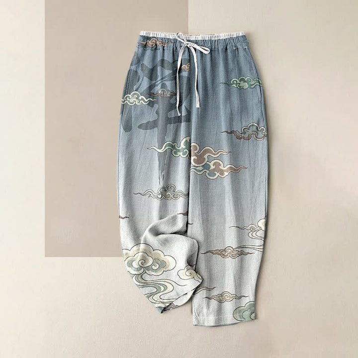 Buddha Stones Pure Cotton Traditional Cloud Pattern Women's Elastic Waist Pants With Pockets - PowderBlue - US16，UK/AU20，EU48 (3XL) - image 4