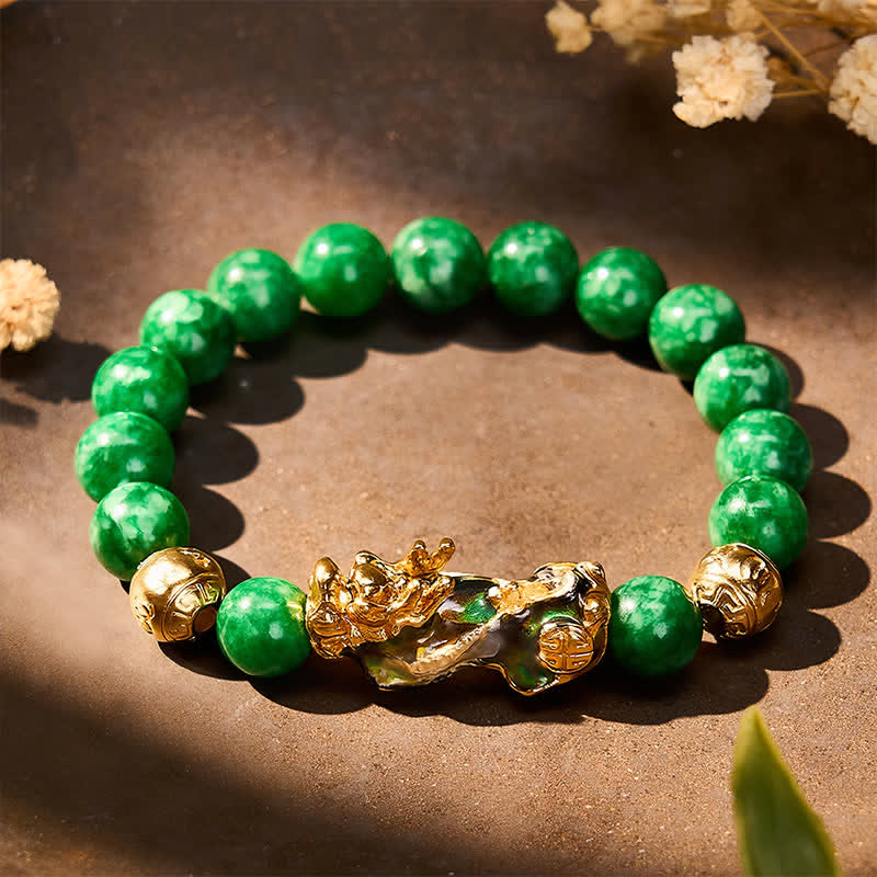 Buddha Stones Natural Cyan Jade Beaded Color Change PiXiu Healing Bracelet - image 1