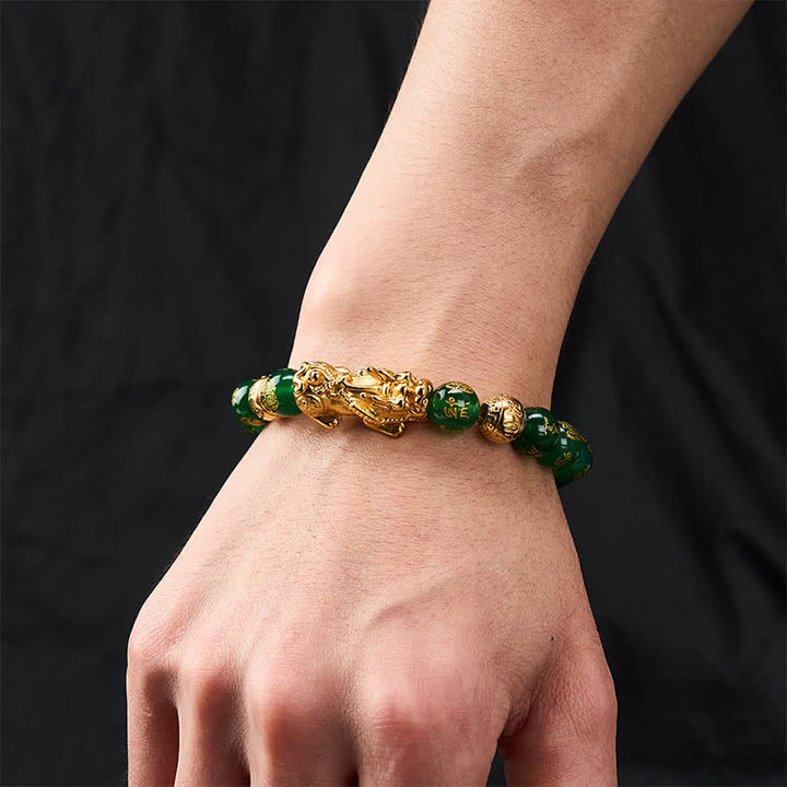 Buddha Stones Natural Green Agate Om Mani Padme Hum PiXiu Harmony Bracelet - image 4
