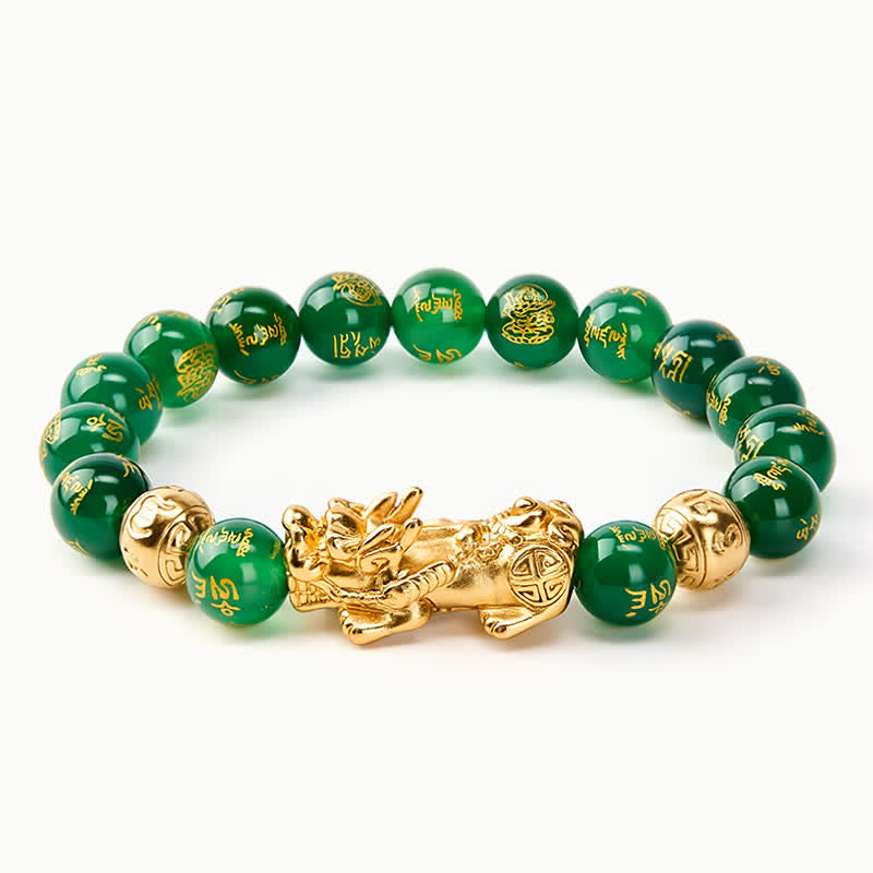 Buddha Stones Natural Green Agate Om Mani Padme Hum PiXiu Harmony Bracelet - Green Agate(Balance♥Growth) - image 0