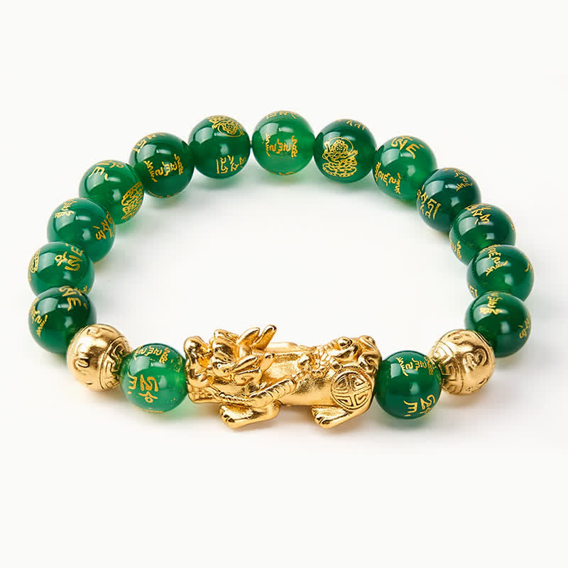 Buddha Stones Natural Green Agate Om Mani Padme Hum PiXiu Harmony Bracelet - image 1