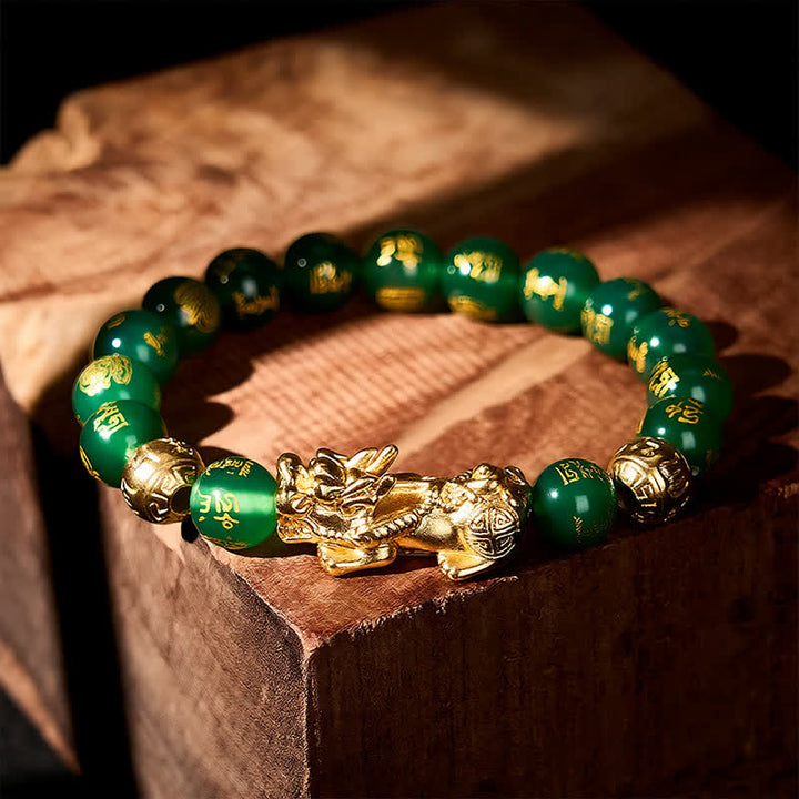 Buddha Stones Natural Green Agate Om Mani Padme Hum PiXiu Harmony Bracelet - image 3